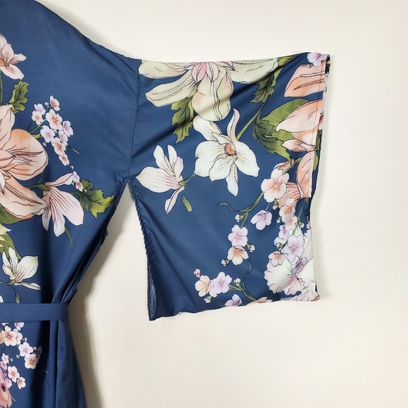 New Gypsy Floral Print Peacock Kimono Maxi Duster Jacket Robe Dusty Blue - Picture 7 of 13